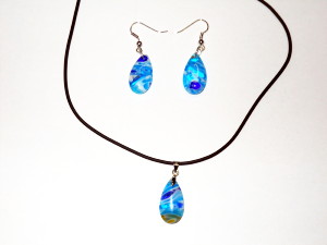 Parure collier et boucles en verre Murano deux bleu