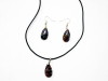 Parure collier et boucles en verre Murano noir transparent