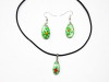 Parure collier et boucles en verre Murano vert fleur