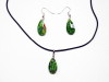 Parure collier et boucles en verre Murano vert foncé