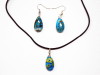 Parure collier et boucles en verre Murano bleu fleur
