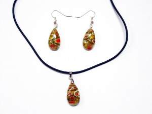 Parure collier et boucles en verre Murano multicouleurs