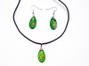 Parure collier et boucles en verre Murano vert et fleur orange