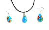 Parure collier et boucles en verre Murano Bleu