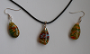 Parure collier et boucles en verre Murano vert foncé
